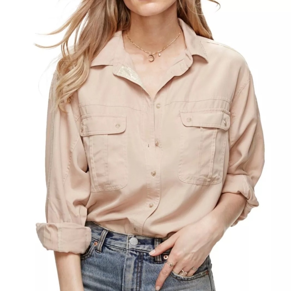Free People Button Down Shirt in Blush Pink